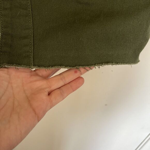 Forever 21 Womens Skirt Sz Large Knee length Green Olive Button down Raw Hemmed - Picture 12 of 12